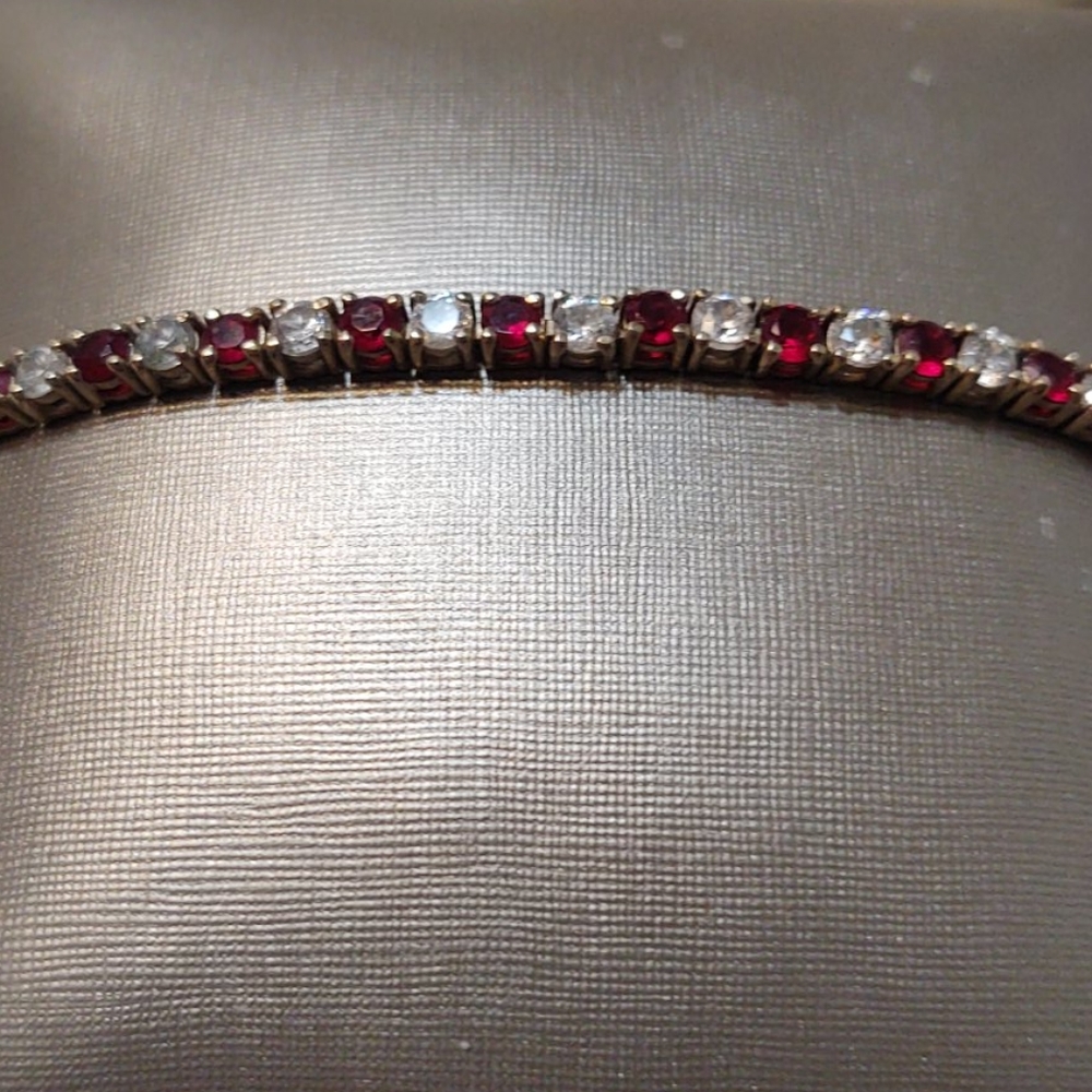 Charming Red Ruby And White Stone Vermeil Braclet - image 2